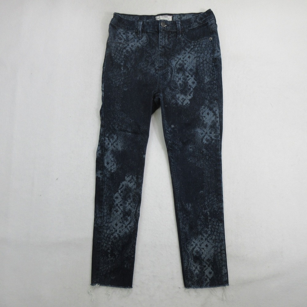 Free People Women's Jeans Size 28 Skinny Crop Raw Hem Blue Paisley Stretch
